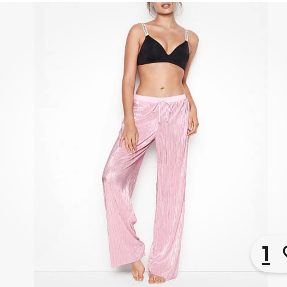 Victoria’s Secret PINK Shine Pleated Metallic Shimmer Pajama Pants –Pink –Medium